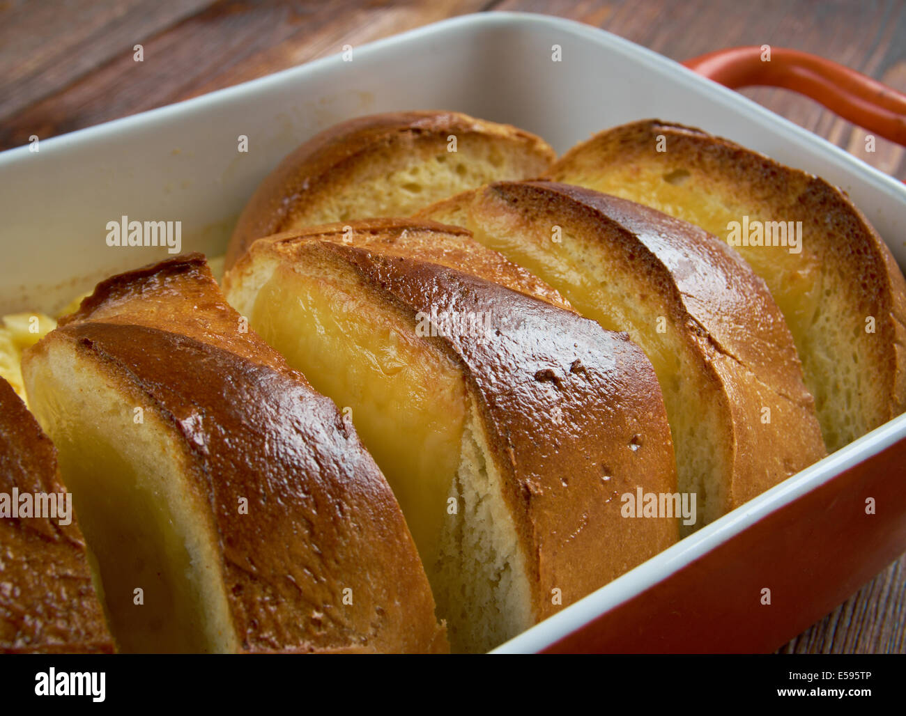 Freiburger Ramequin - German Baked Cheese,cream  with Toasted Bread Stock Photo