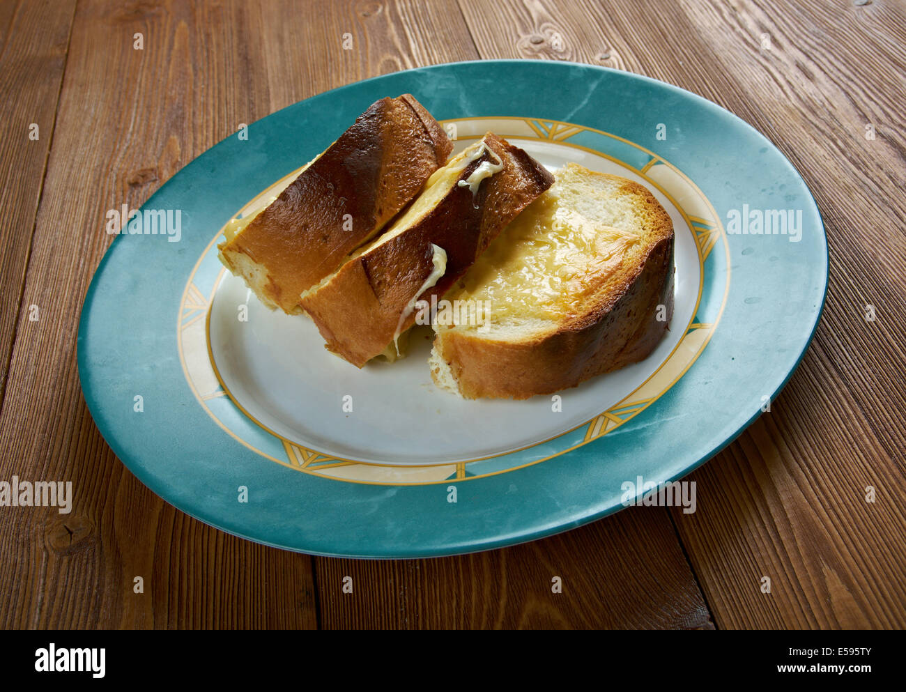 Freiburger Ramequin - German Baked Cheese,cream  with Toasted Bread Stock Photo