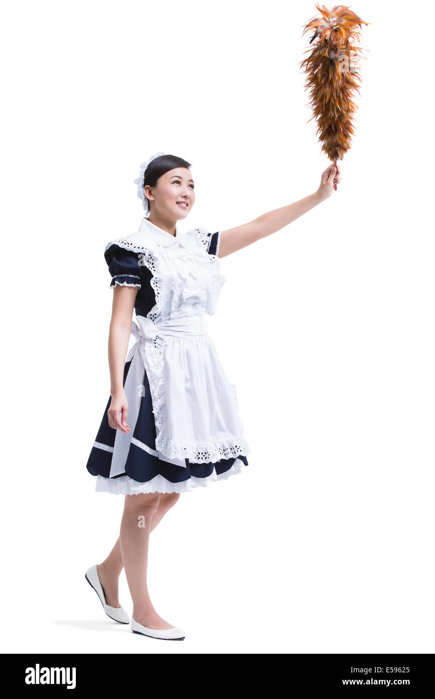 Happy maid cleaning Stock Photo Alamy