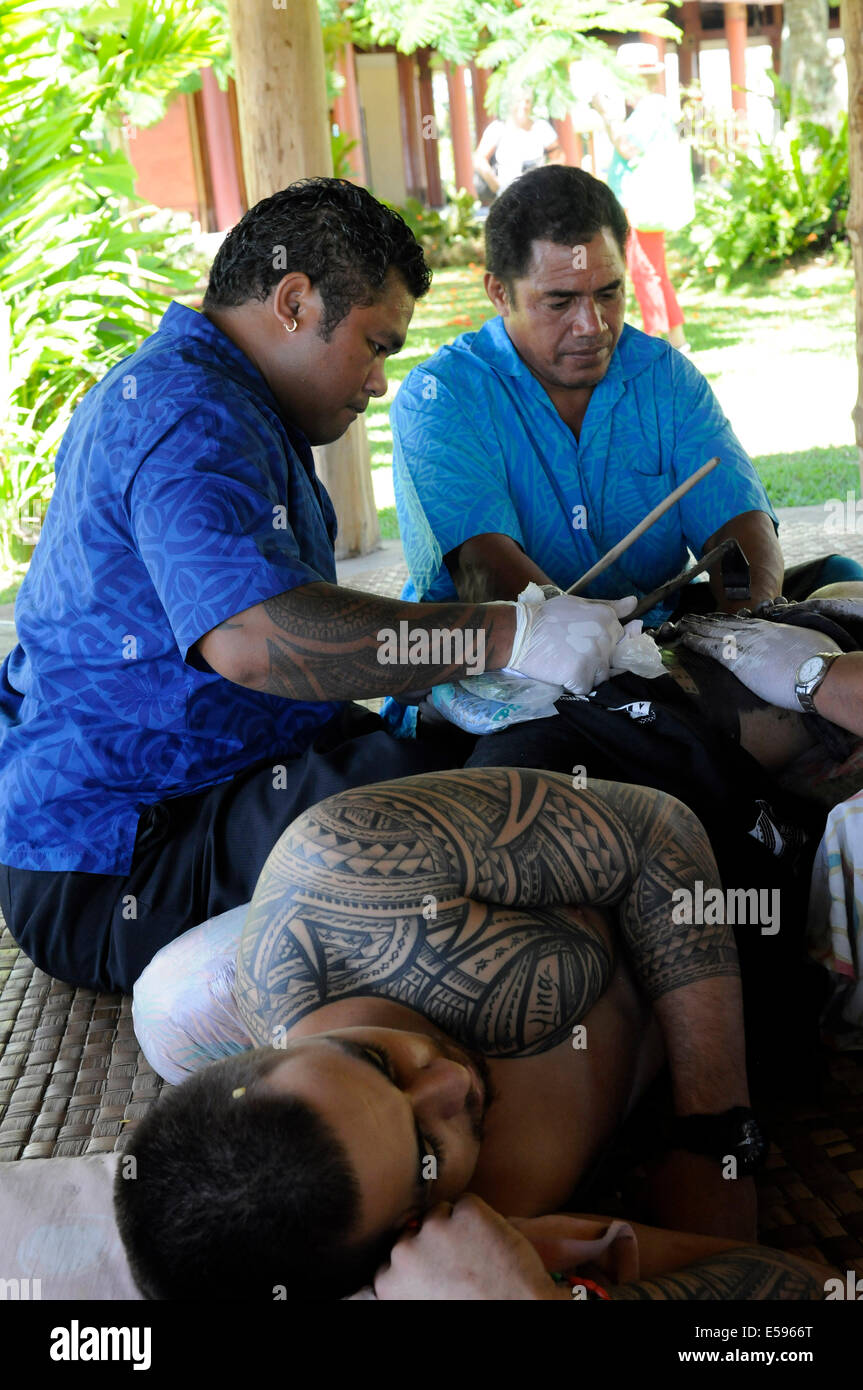 Travelling through Samoa in February 2014. Tattooer Stock Photo