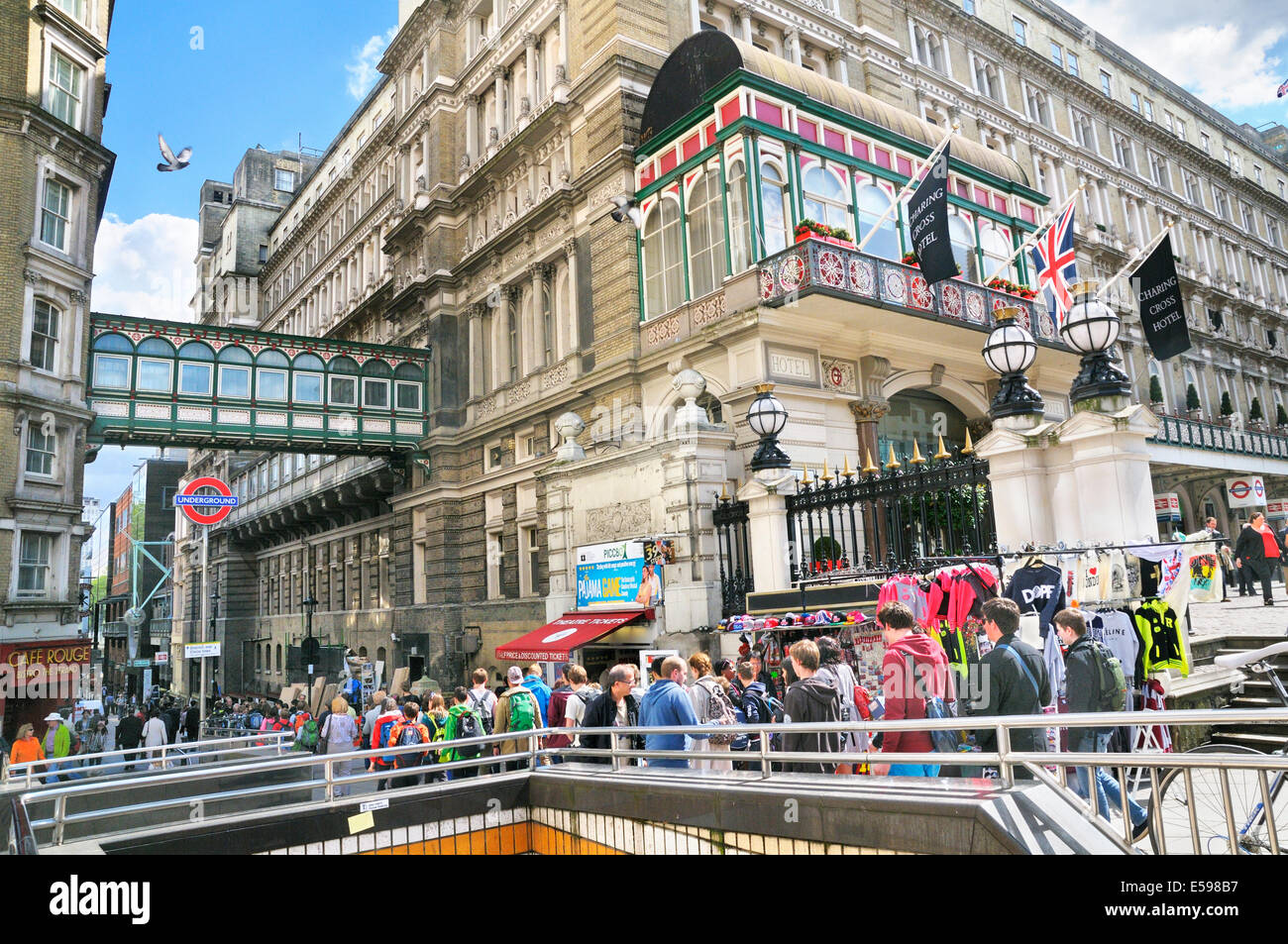 Charing Cross Hotel and Villiers Street (connecting The Strand and the Embankment), London, England, UK Stock Photo