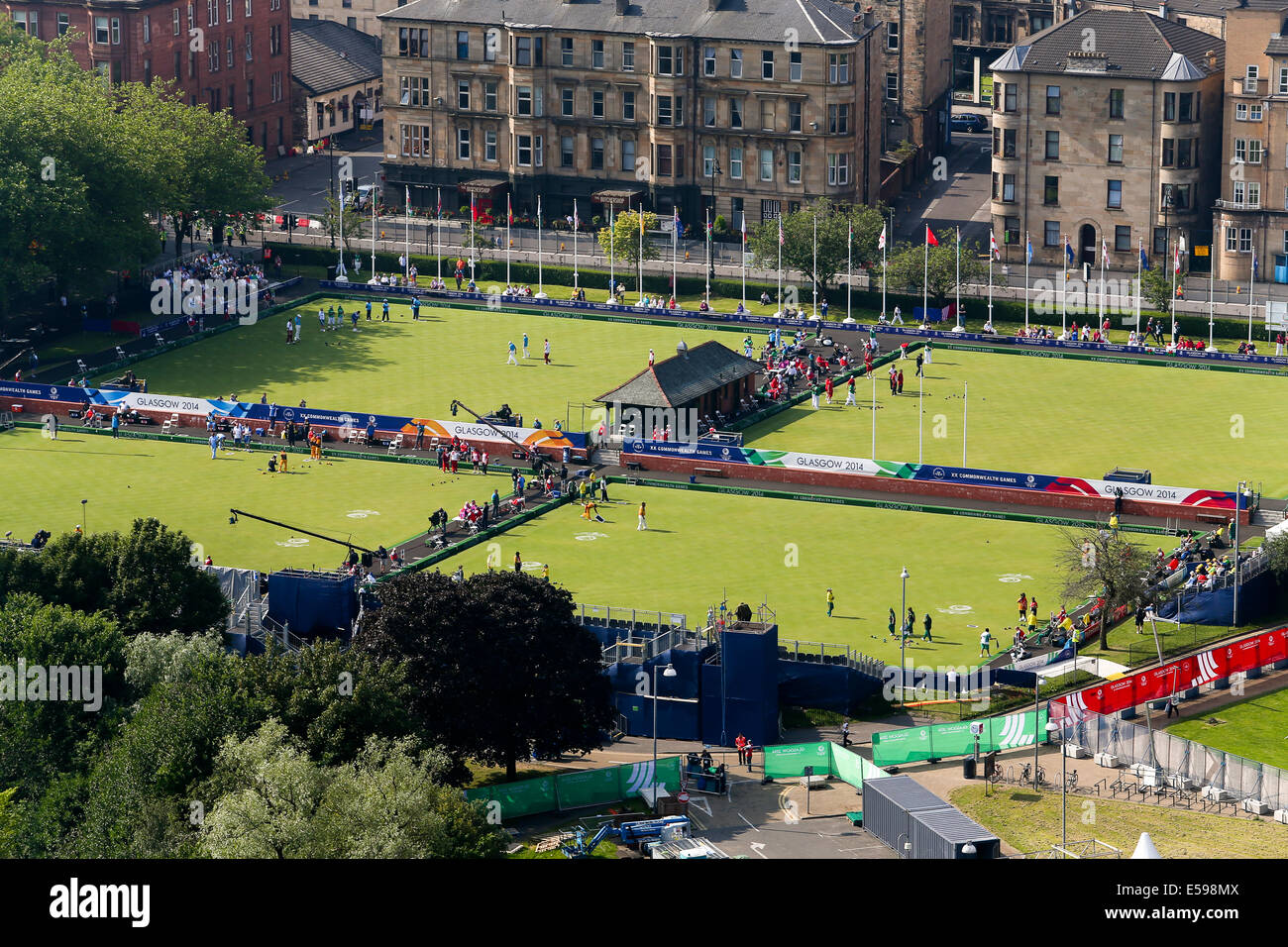 Kelvingrove, Glasgow, Scotland, UK. 24th July, 2014.  Lawn Bowls at Kelvingrove get underway on day one of the games Credit:  ALAN OLIVER/Alamy Live News Stock Photo