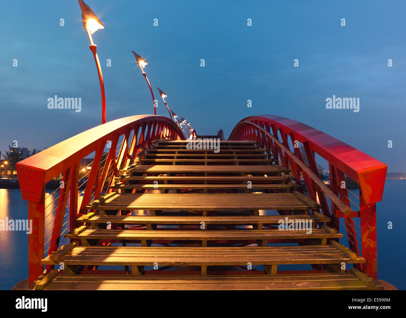Python Bridge in Amsterdam, the Netherlands - night landscape Stock ...
