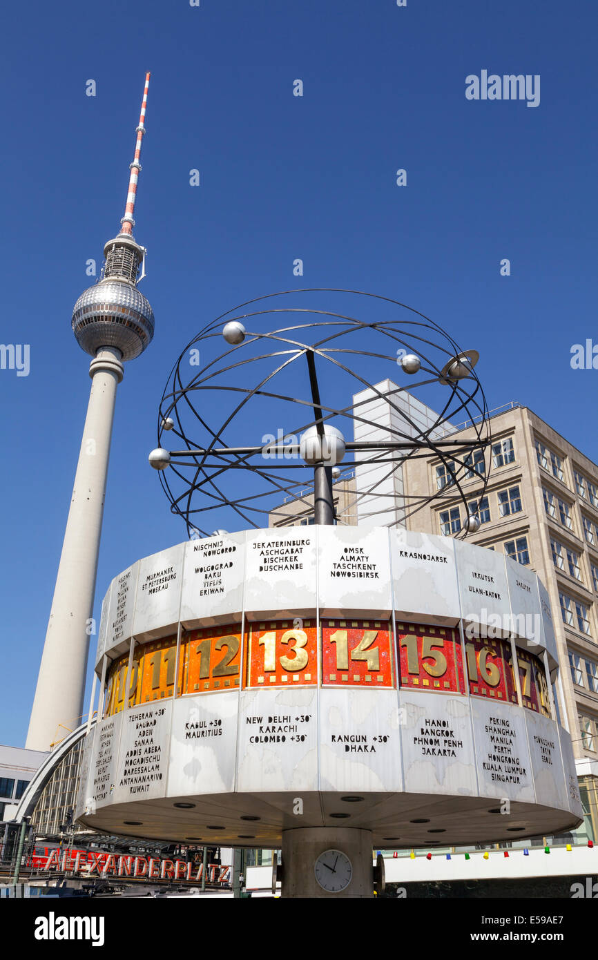 World Clock and Television Tower, Alexanderplatz, Berlin, Germany Stock Photo