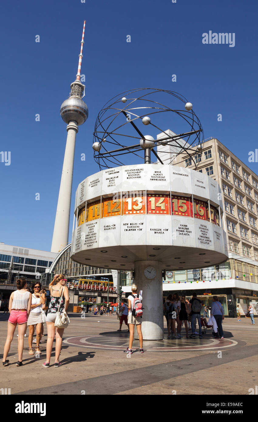 World Clock and Television Tower, Alexanderplatz, Berlin, Germany Stock Photo