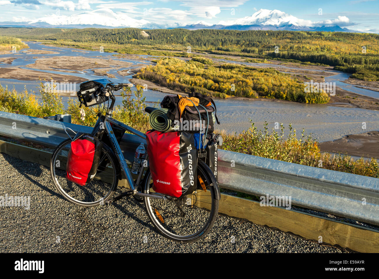 Bicycle on Glenn Highway, Alaska, USA Stock Photo