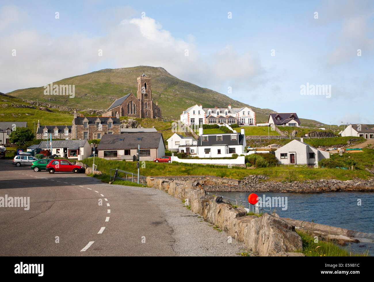 General view of Castlebay the largest settlement in Barra, Outer Hebrides, Scotland Stock Photo