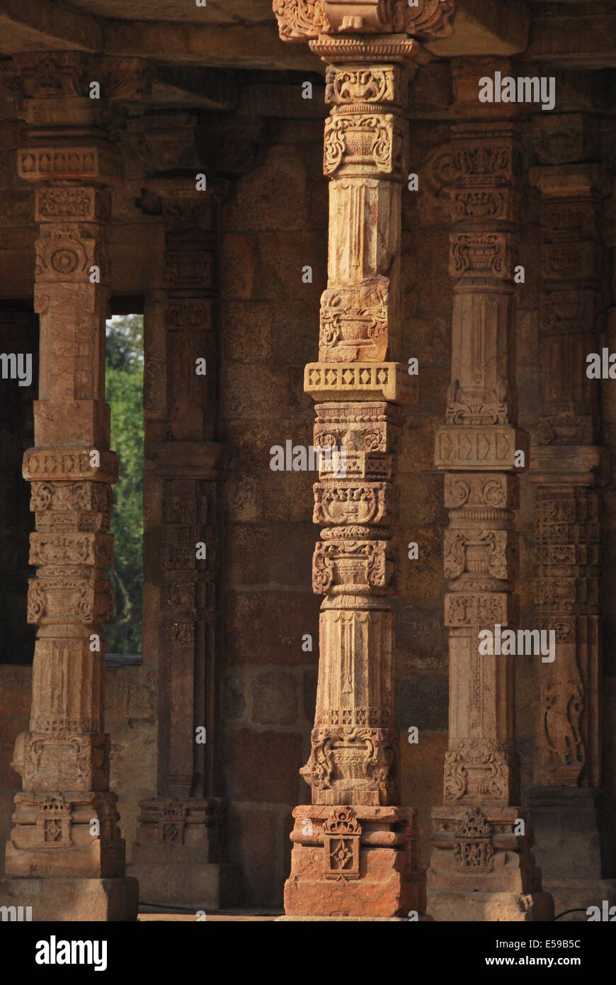 India. Delhi. Qutb Minar Mosque an important example of IndoIslamic