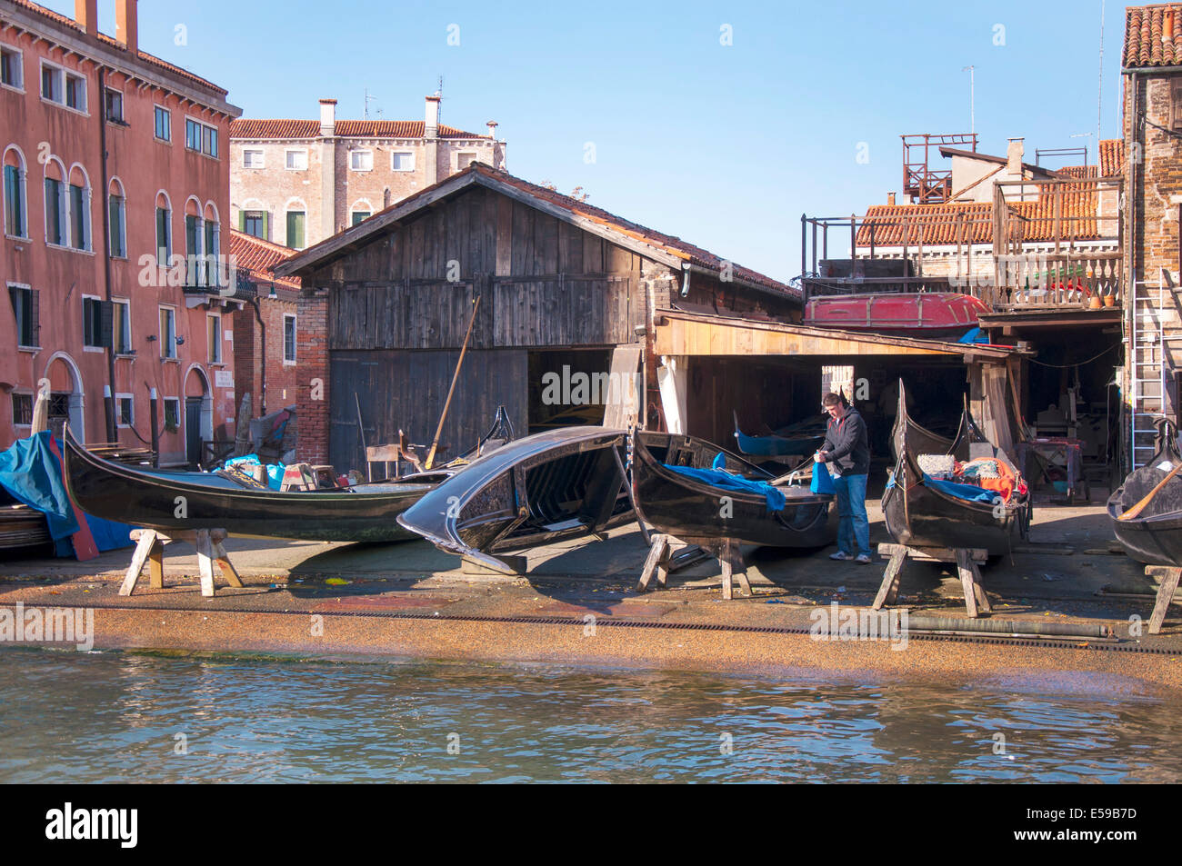 Gondola builders and repair yard in Venice Italy the city 