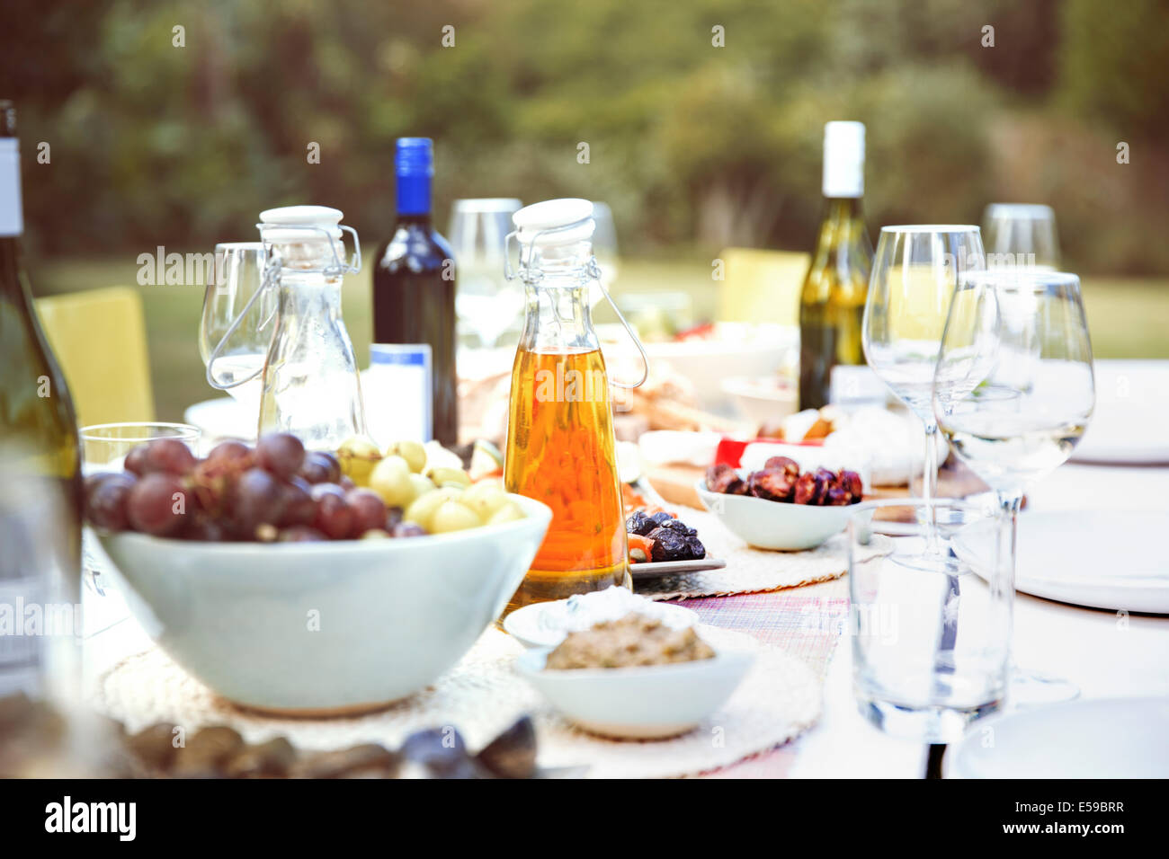 Set table at party outdoors Stock Photo