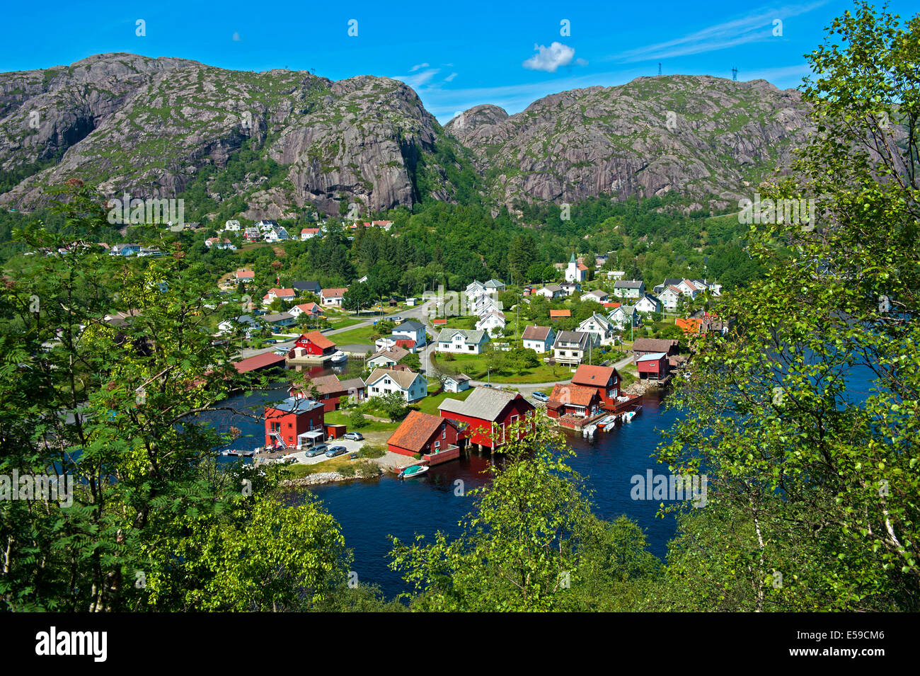 The village of AnaSira at the Sira River, Rogaland, Flekkefjord Stock