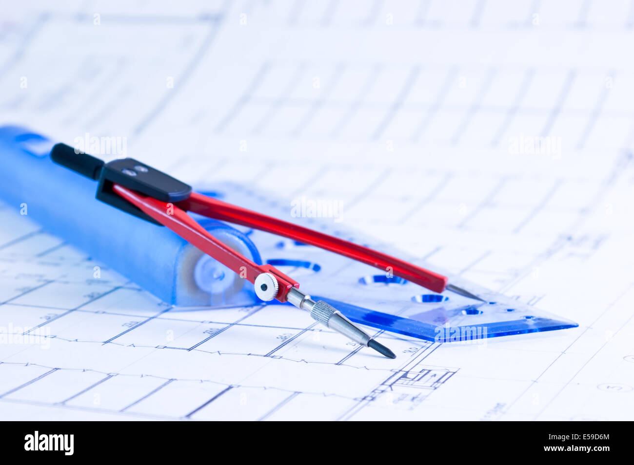 architectural drawing with a ruler and compass Stock Photo - Alamy