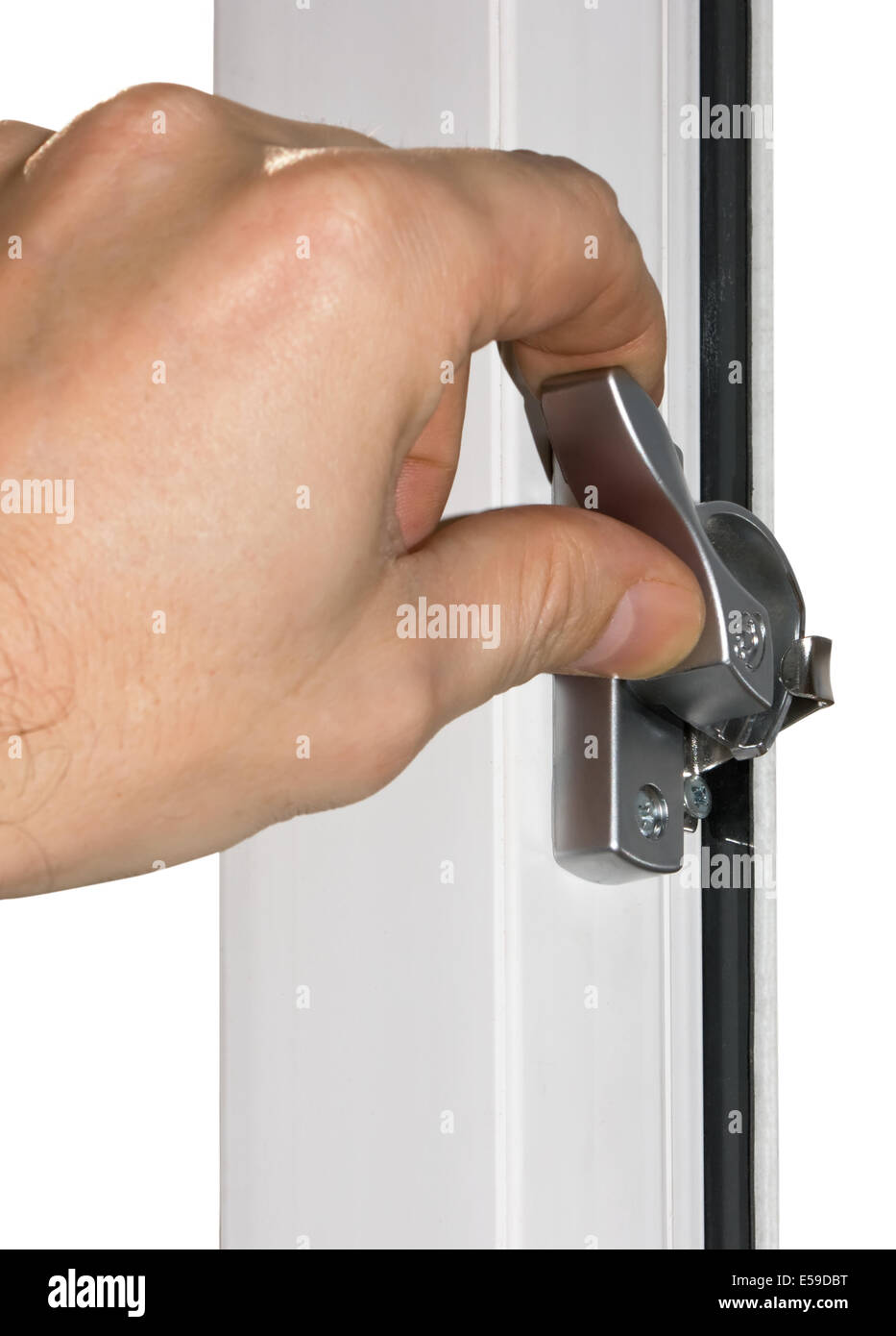 hand opens a window isolated on white background Stock Photo - Alamy