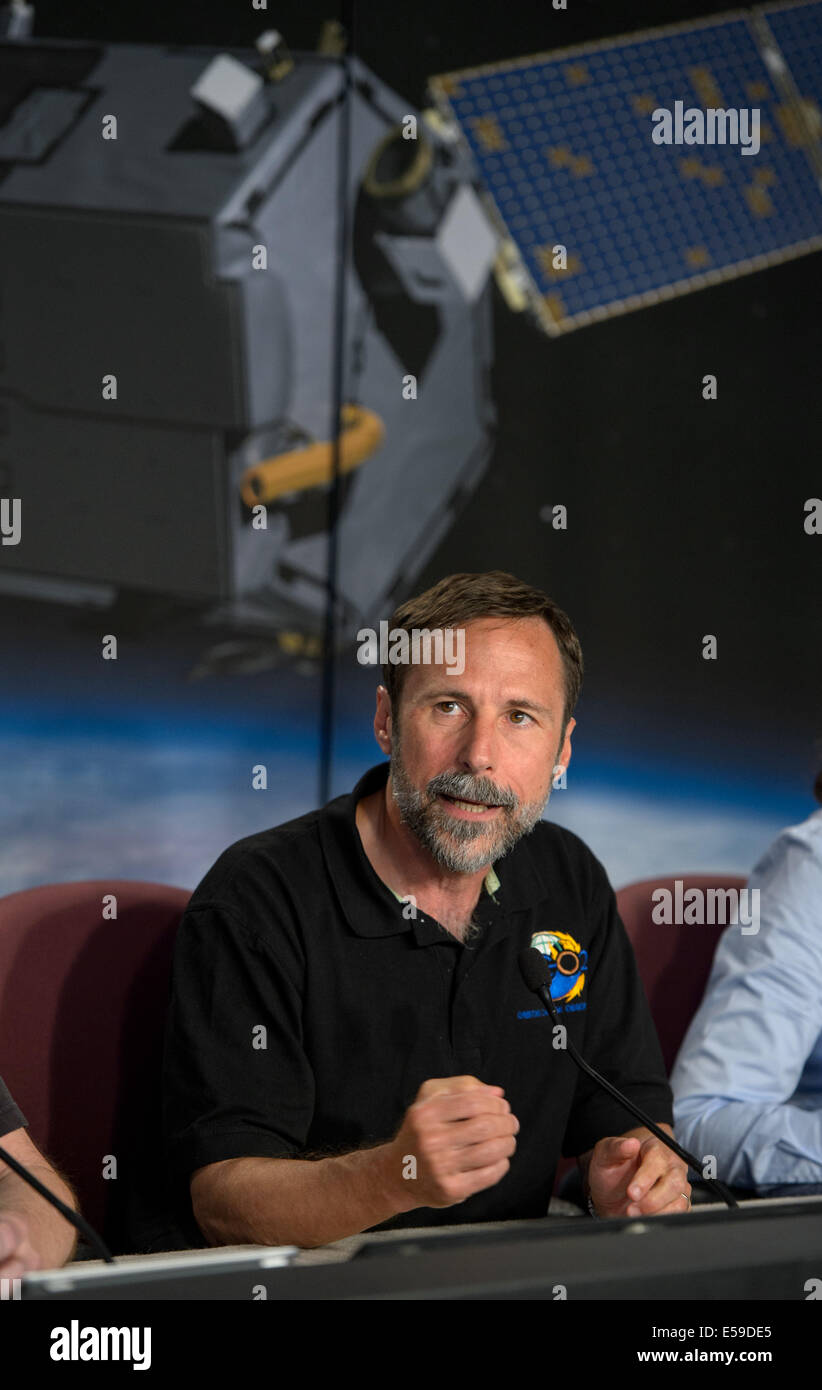 Dave Crisp, leader of the OCO-2 science team, briefed the public on the mission's goals. OCO-2 aims to monitor global carbon dioxide levels, helping to understand climate change and its impacts on Earth. Stock Photo