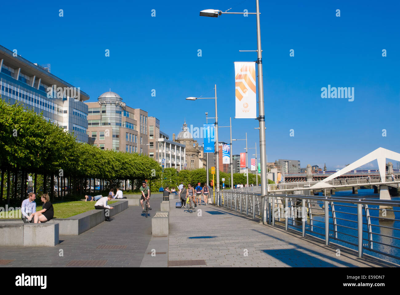 Commonwealth Games banners on the lamp posts at Broomielaw, Glasgow Stock Photo