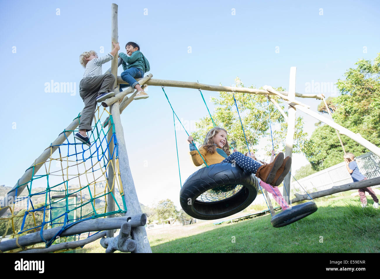 Children playing on play structure Stock Photo Alamy