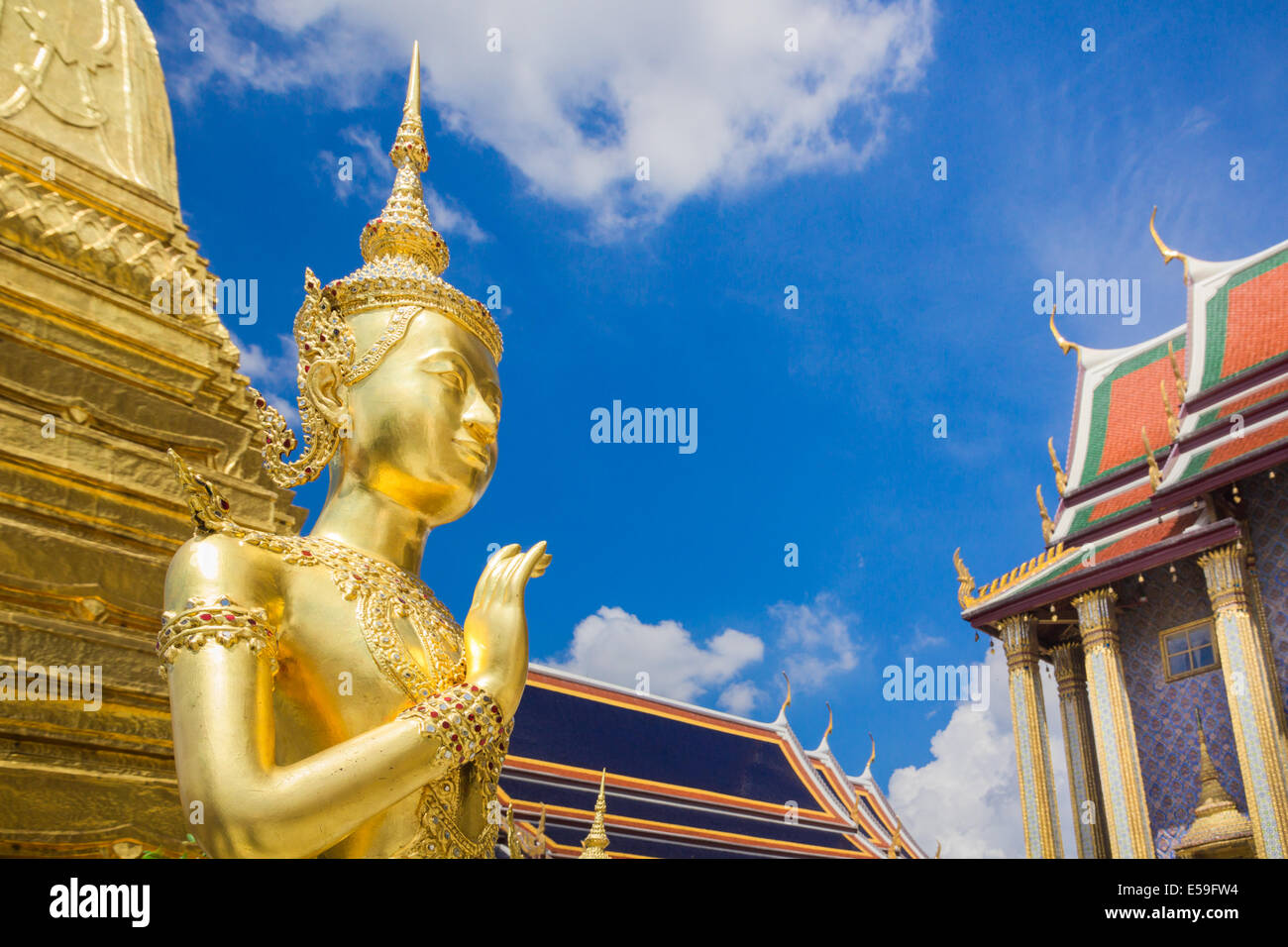 Kinnaree sculpture is mythological creature, half of bird and girl at Wat Phra Kaew also call Grand Palace, Bangkok, Thailand. Stock Photo