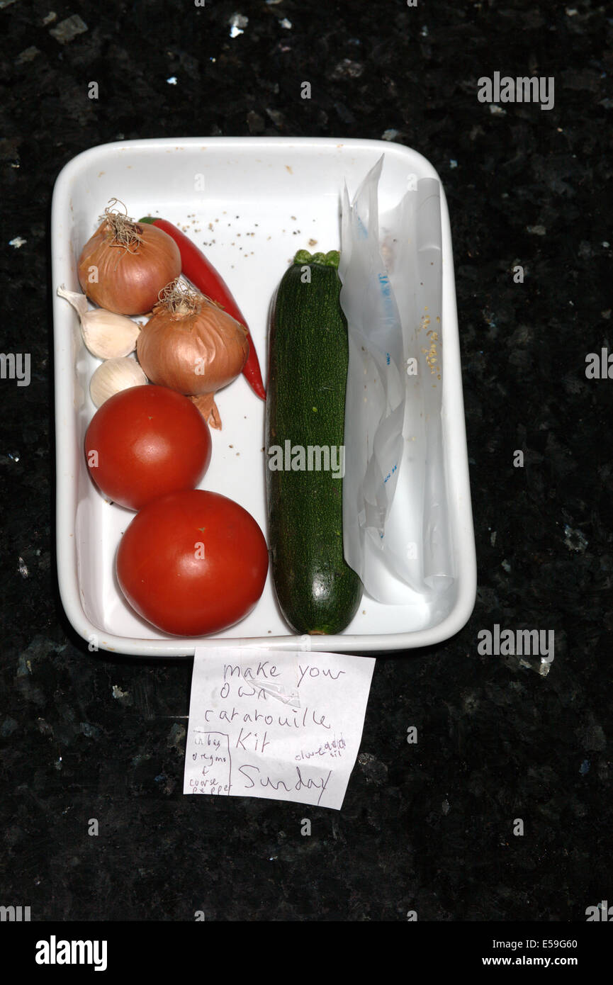 Ingredients,utensil and instructions for making ratatouille dish Stock