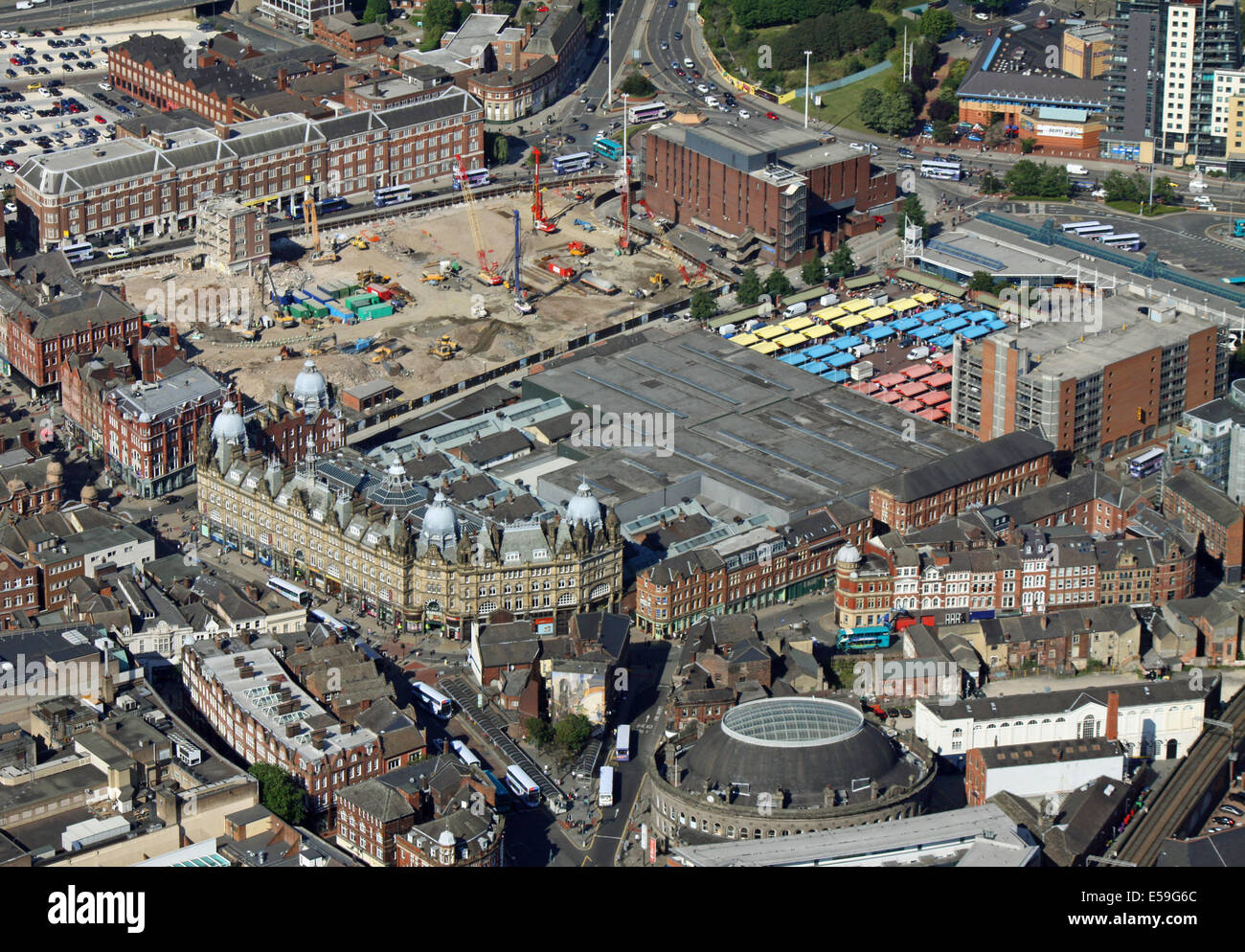 aerial view of Leeds Kirkgate Market, West Yorkshire, UK Stock Photo