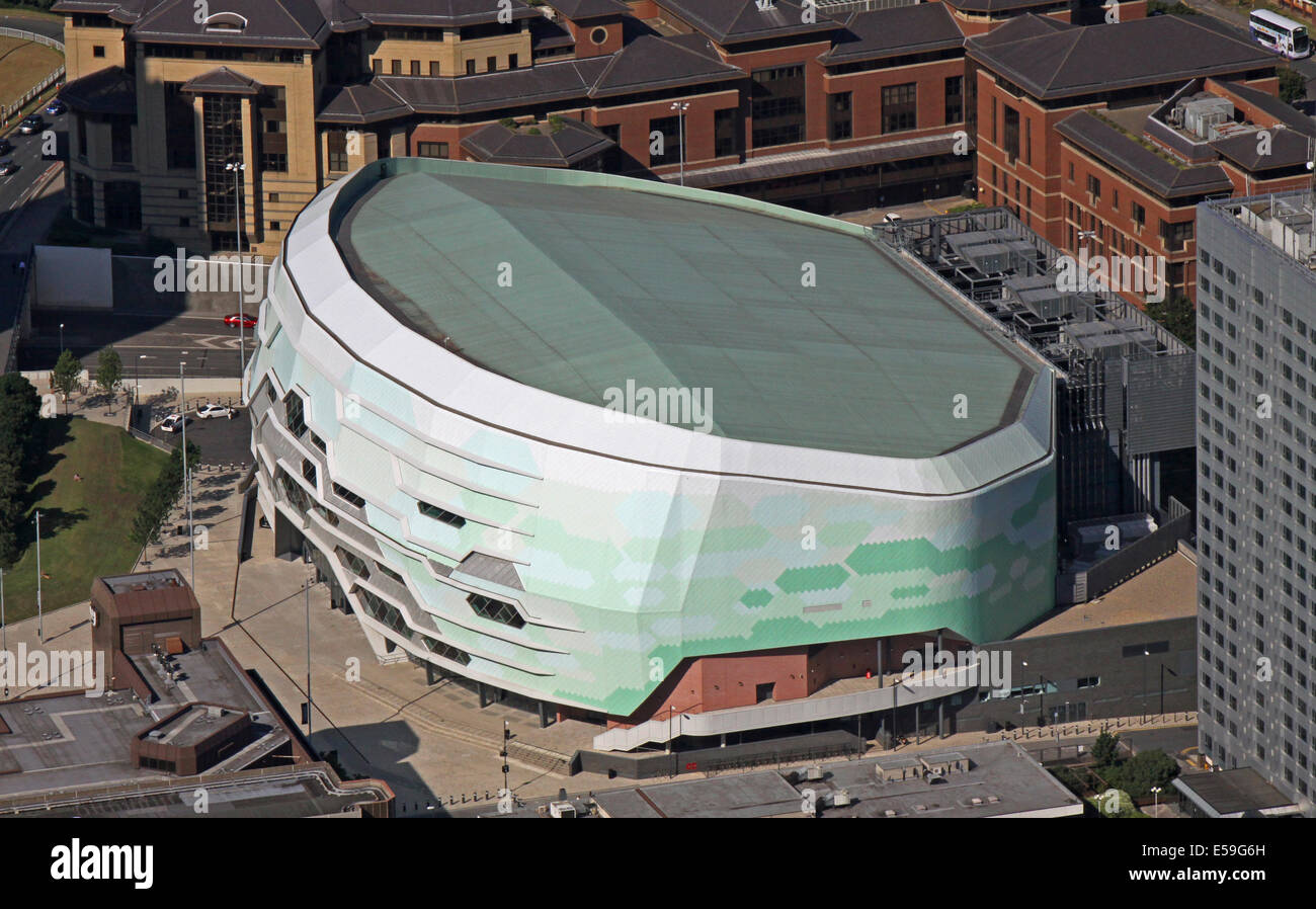 aerial view of The Leeds Arena, or First Direct Arena, UK Stock Photo