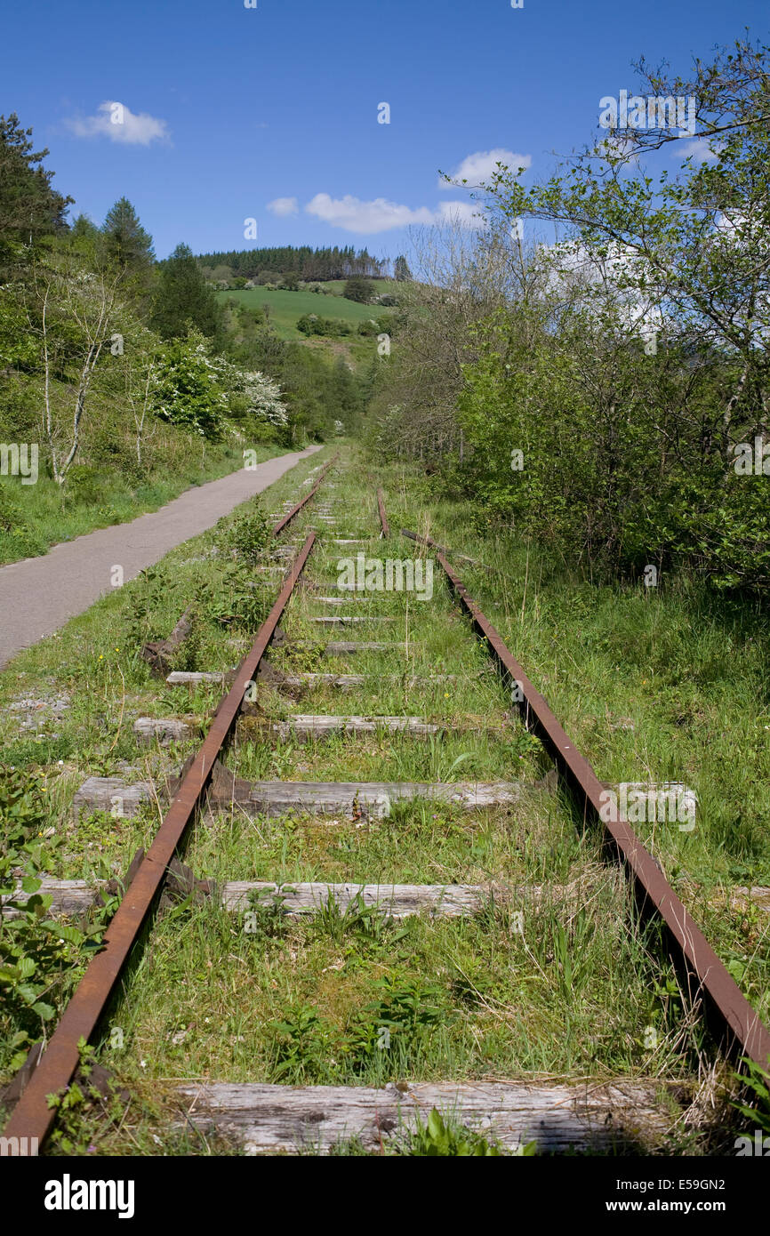 Disused railway line in the Garw valley with path alongside near Ponty