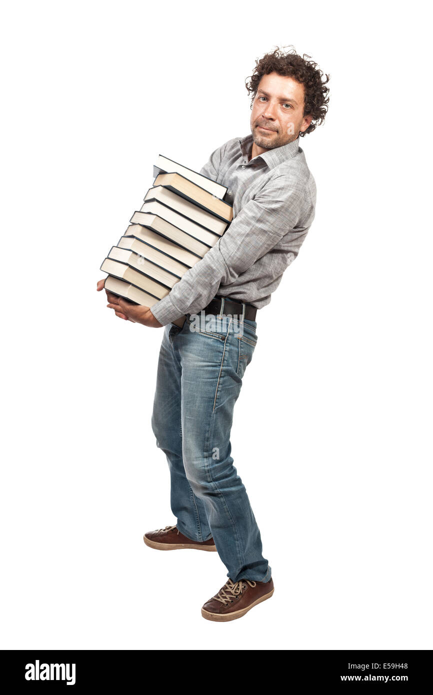 man with book isolated on white background Stock Photo