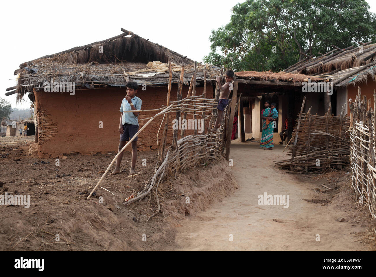 Tribal houses, Matal Village, Chattisgadh, India Stock Photo