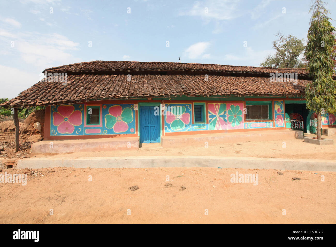 Colourful house, Barula Village, Gariyaband District, Chattisgadh, India Stock Photo