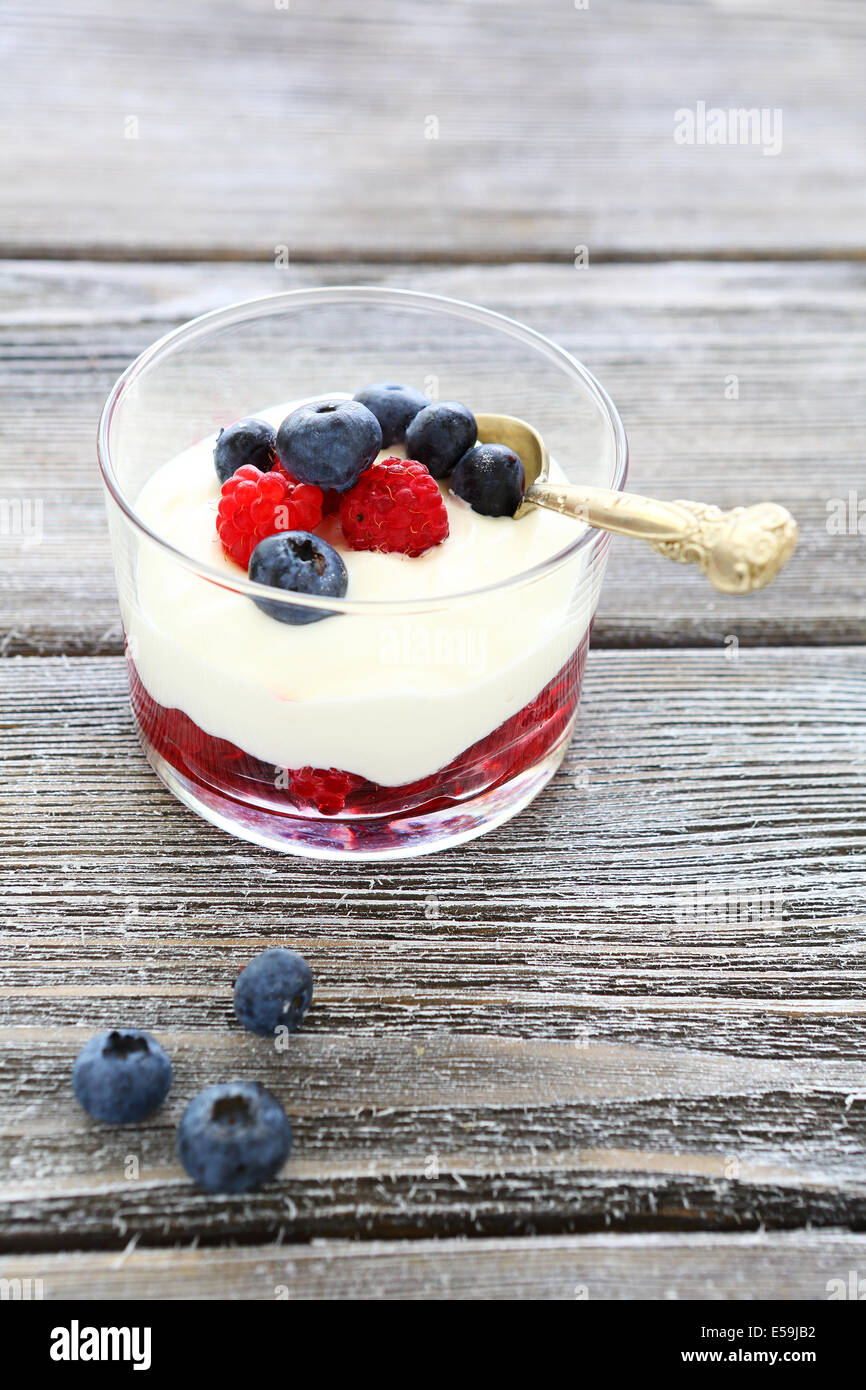 homemade yogurt with ripe berries? food closeup Stock Photo