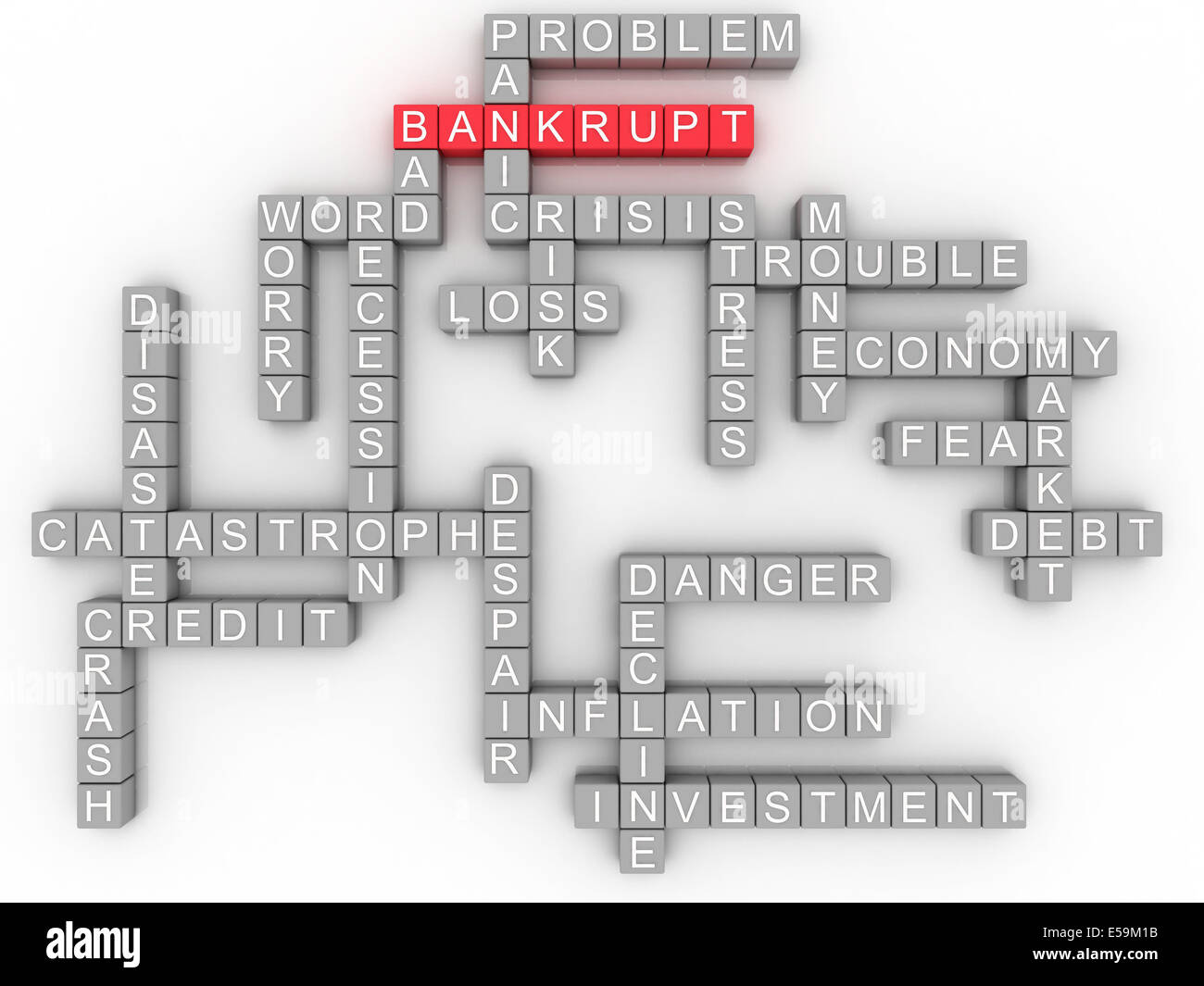 3d Bankruptcy concept in word tag cloud on white background Stock Photo