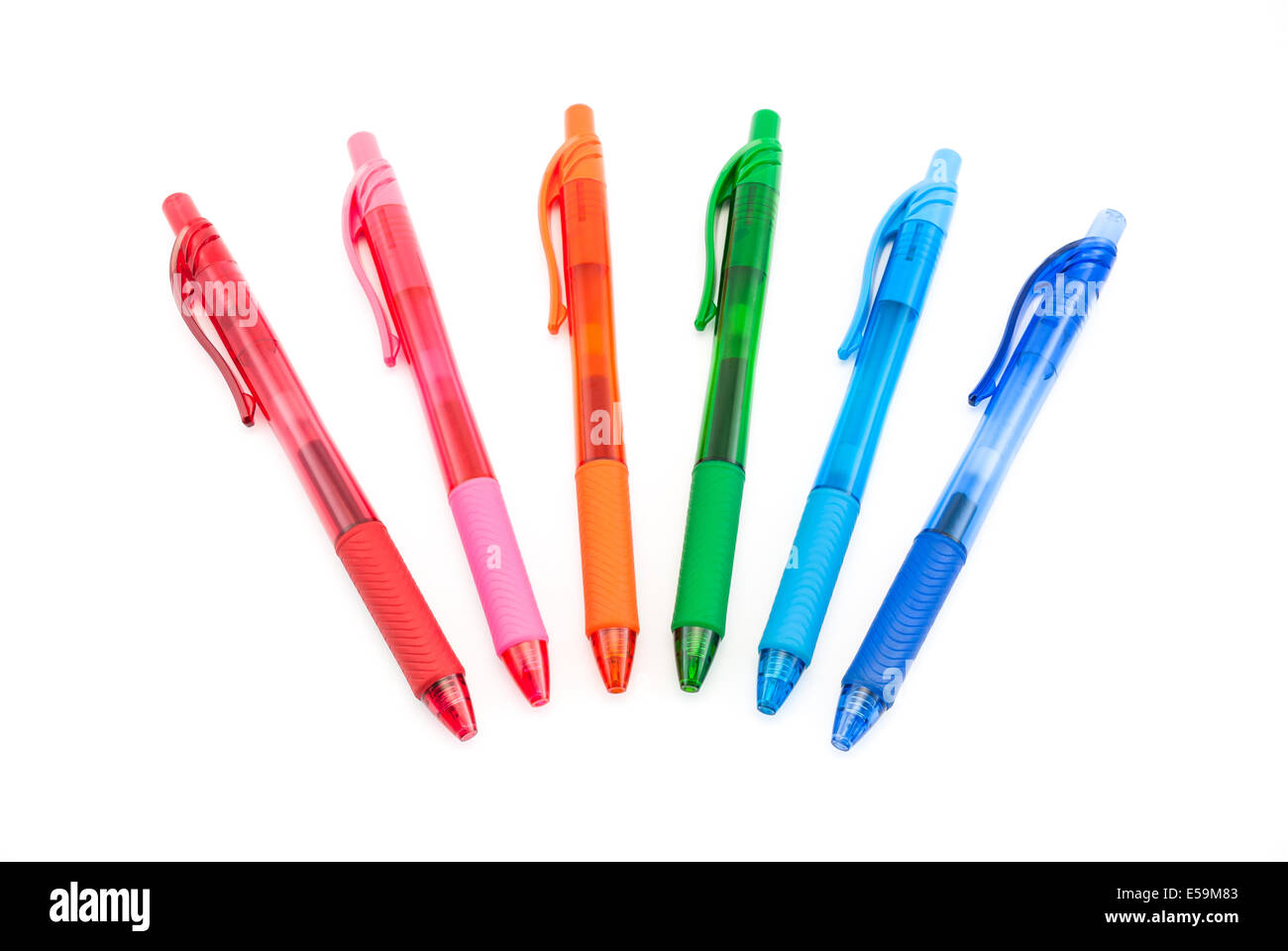 Colorful Gel Neon Pens On White Background Stock Photo - Download Image Now  - Cut Out, High Angle View, Personal Accessory - iStock