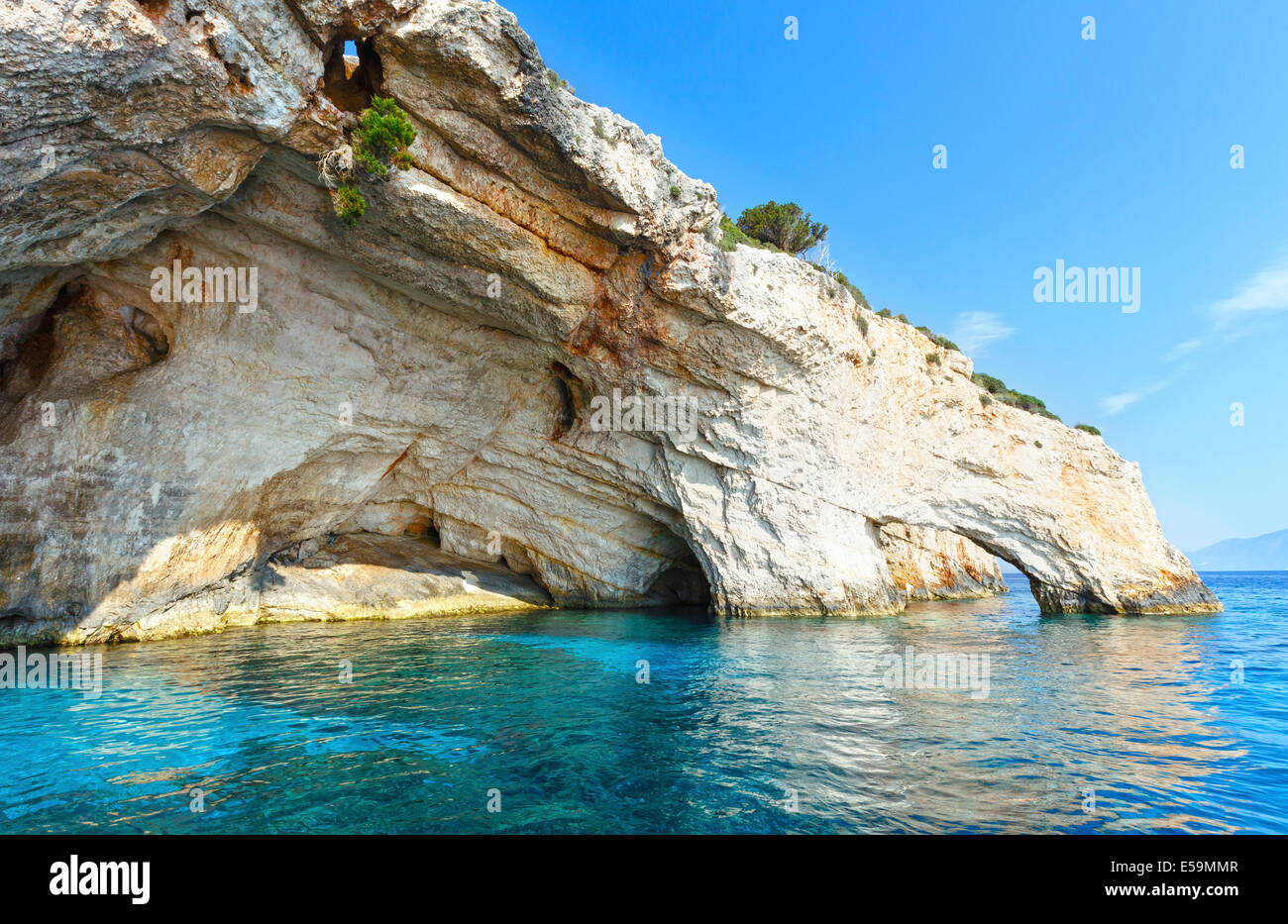 View of Blue Caves from boat (Zakynthos, Greece, Cape Skinari ) Stock Photo