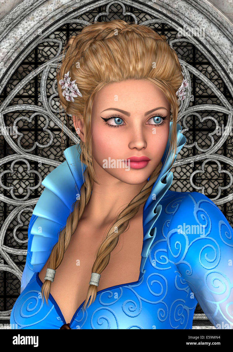 3D digital render of a beautiful fairy tale princess on a fantasy ...