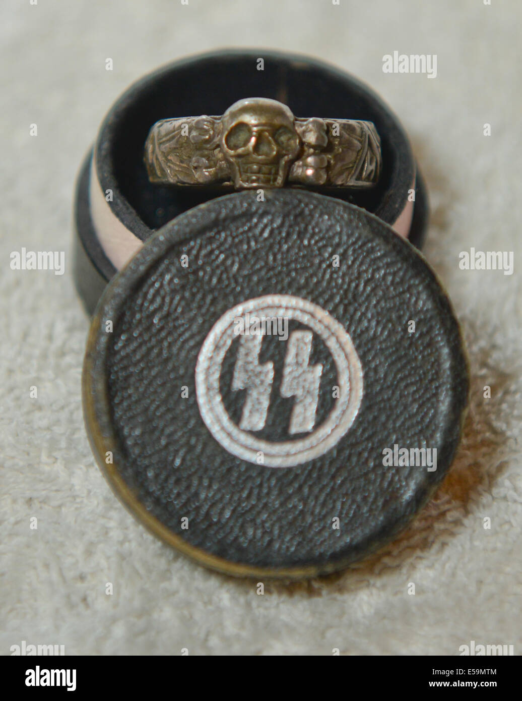 Picture By:Jules Annan Picture Shows:Original Nazi SS Death's Head honour ring and original box Date ; 08/07/2014 Stock Photo
