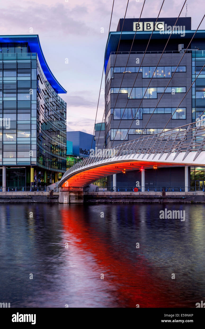 The Media City Footbridge and Media City Uk, Salford Quays, Manchester, England Stock Photo