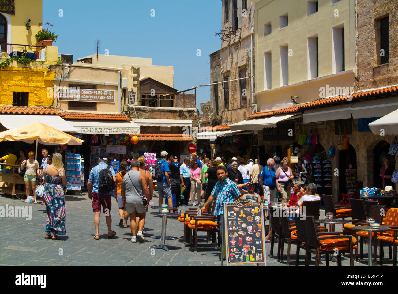 Everon Martyron square, old town, Rhodes town, Rhodes island, Dodecanese islands, Greece, Europe Stock Photo