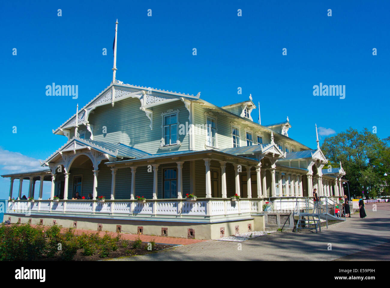 Kuursaal, wooden building (1905) housing a restaurant, Haapsalu, Estonia, Baltic states, Europe Stock Photo