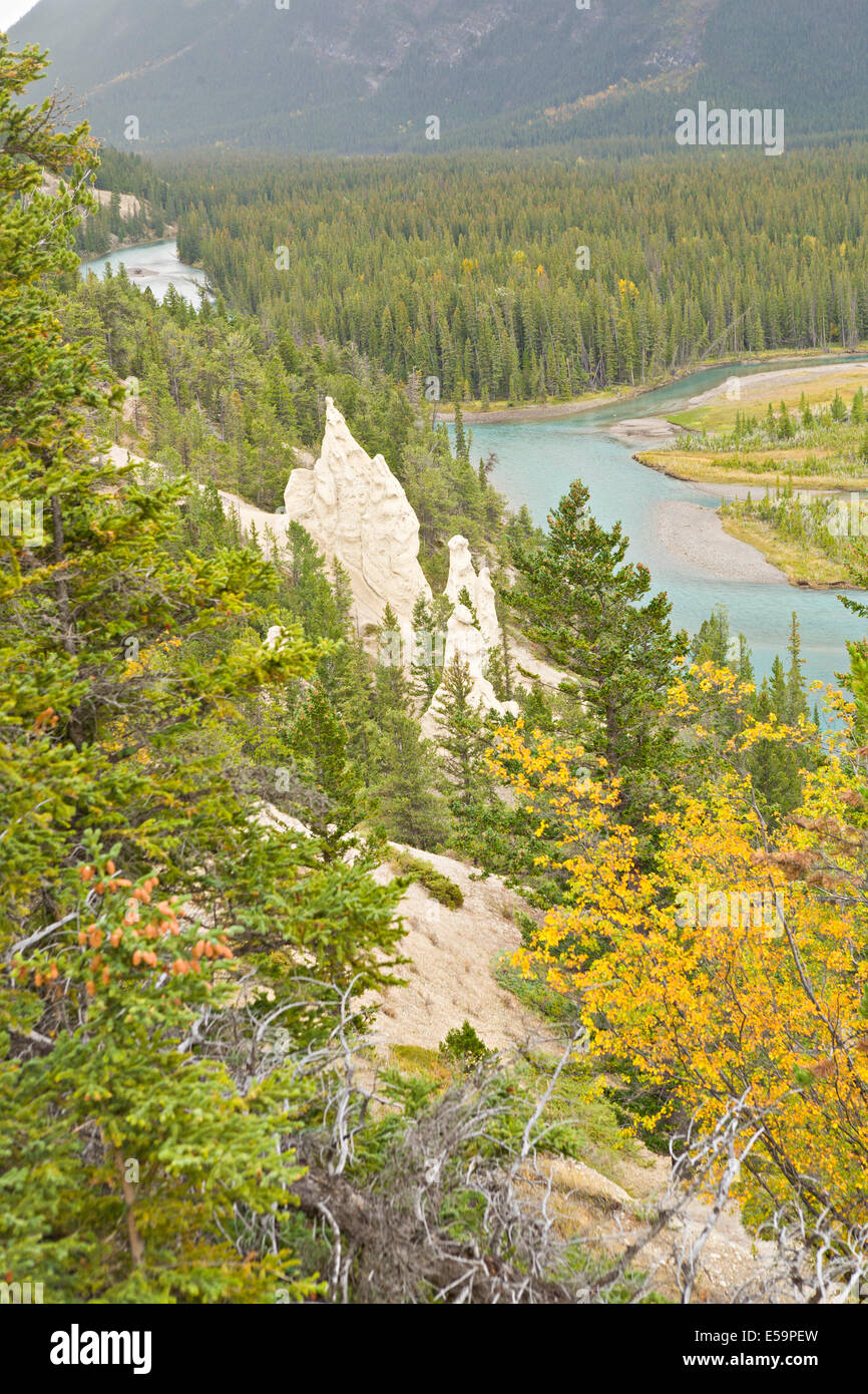 Natural rock formation called hoodoos near Banff in Banff National Park Alberta Canada Stock Photo