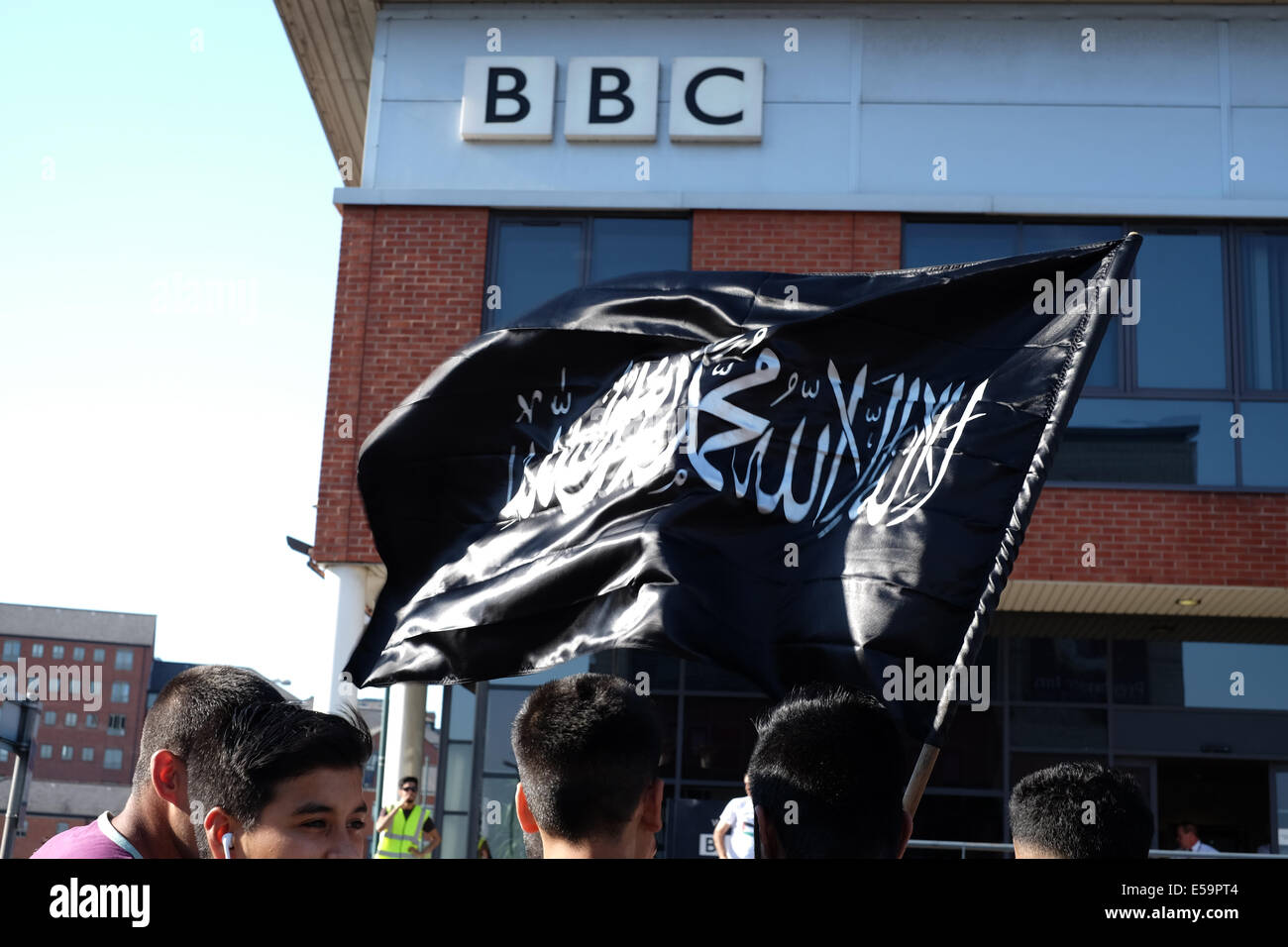 Palestine solidarity campaign demonstrating outside the BBC media