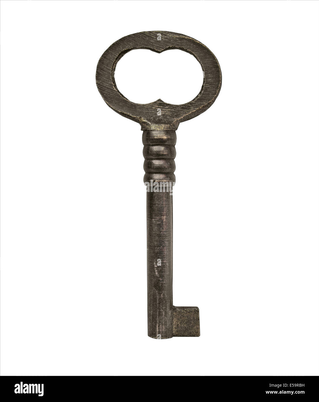 vintage brass lock key over white, clipping path Stock Photo
