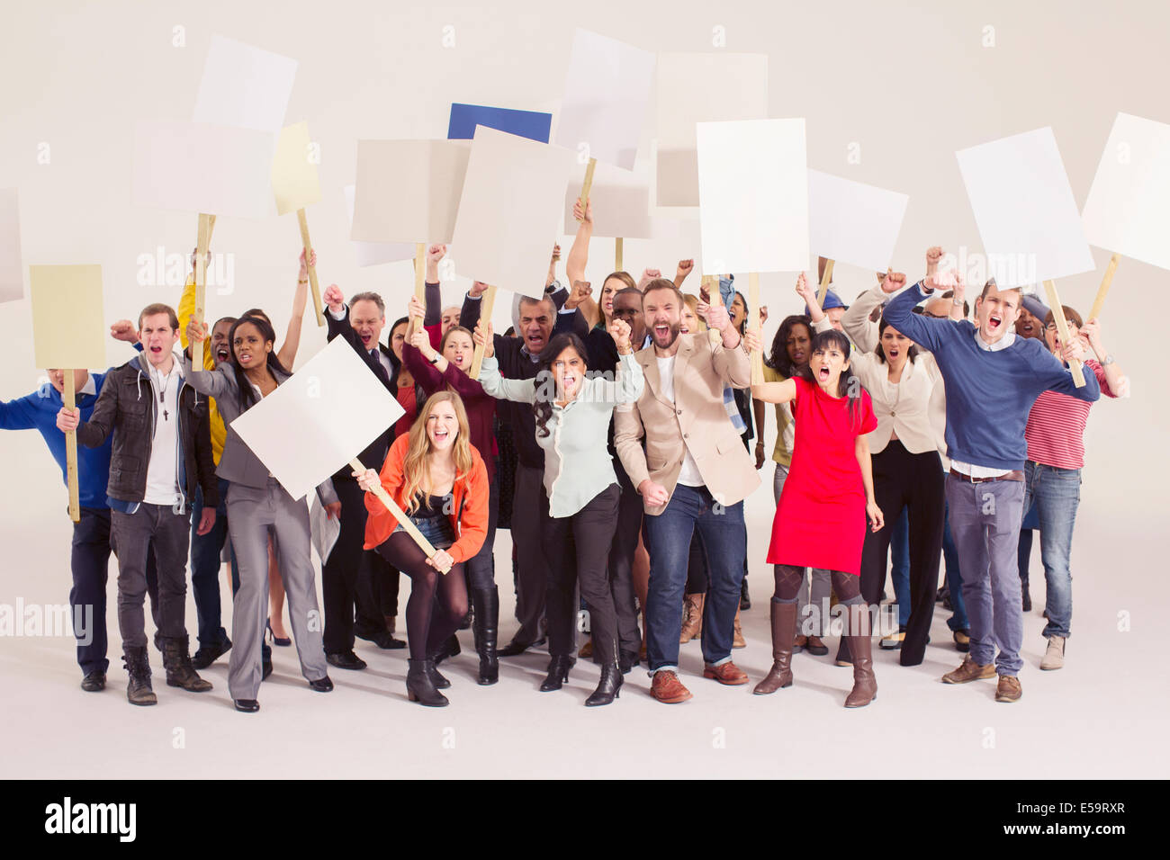 Protesters with picket signs Stock Photo