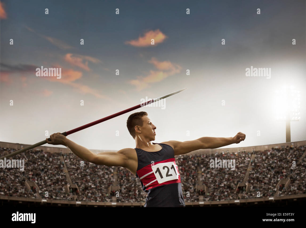 Track and field athlete throwing javelin Stock Photo Alamy