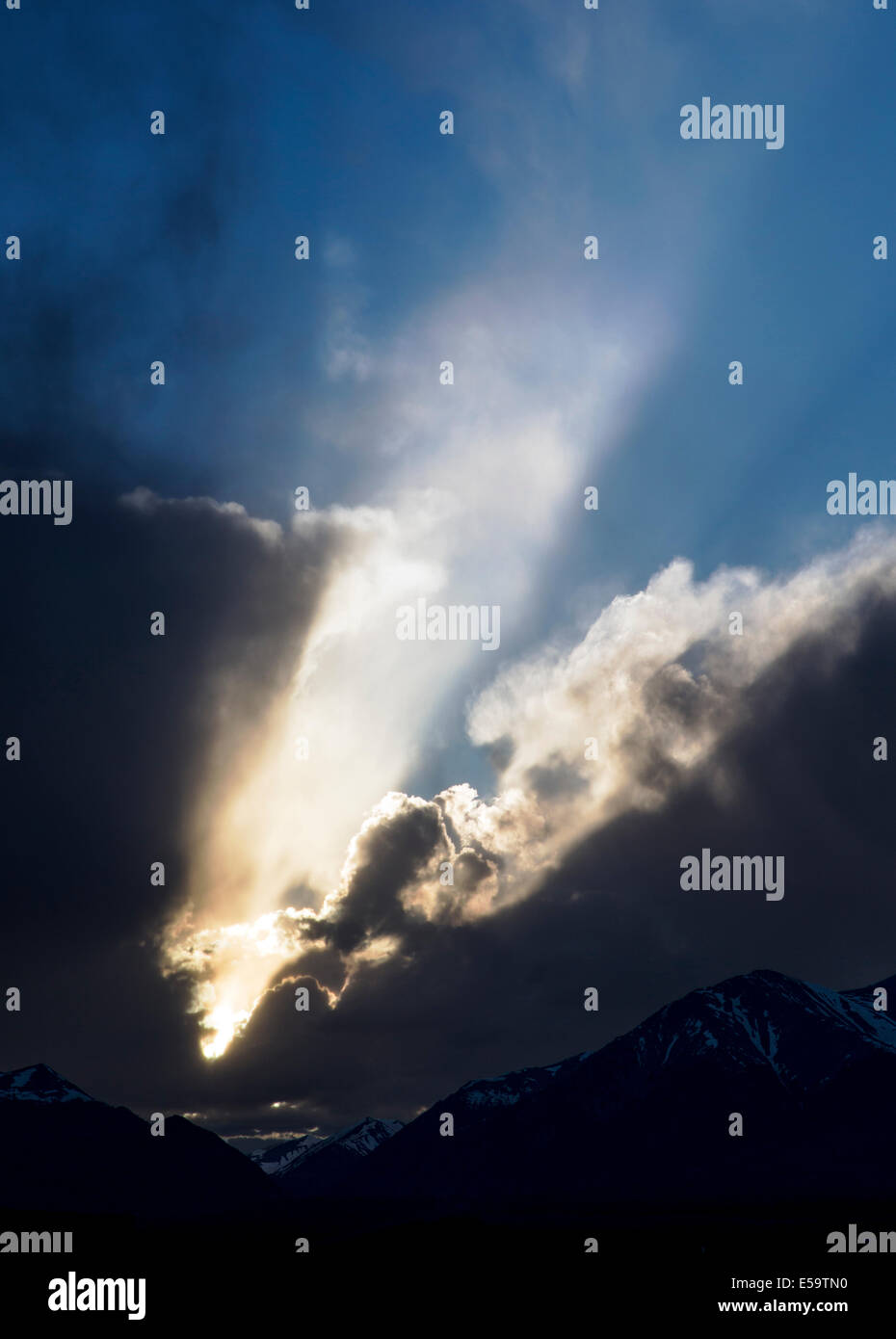 Dramatic sunlight and clouds over Central Colorado Rocky Mountains, USA Stock Photo