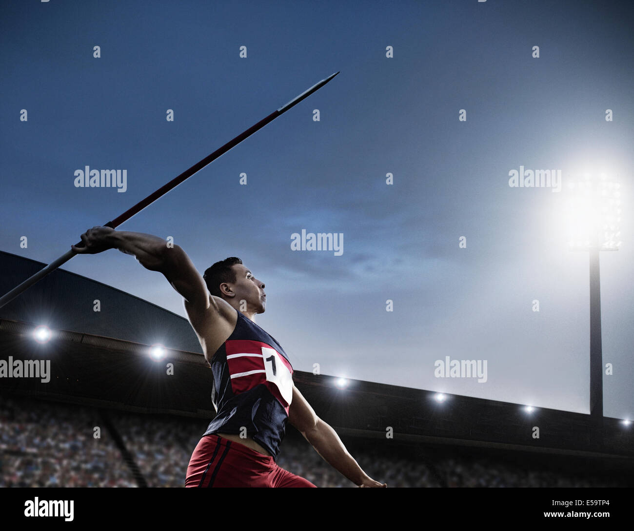 Track and field athlete throwing javelin Stock Photo Alamy