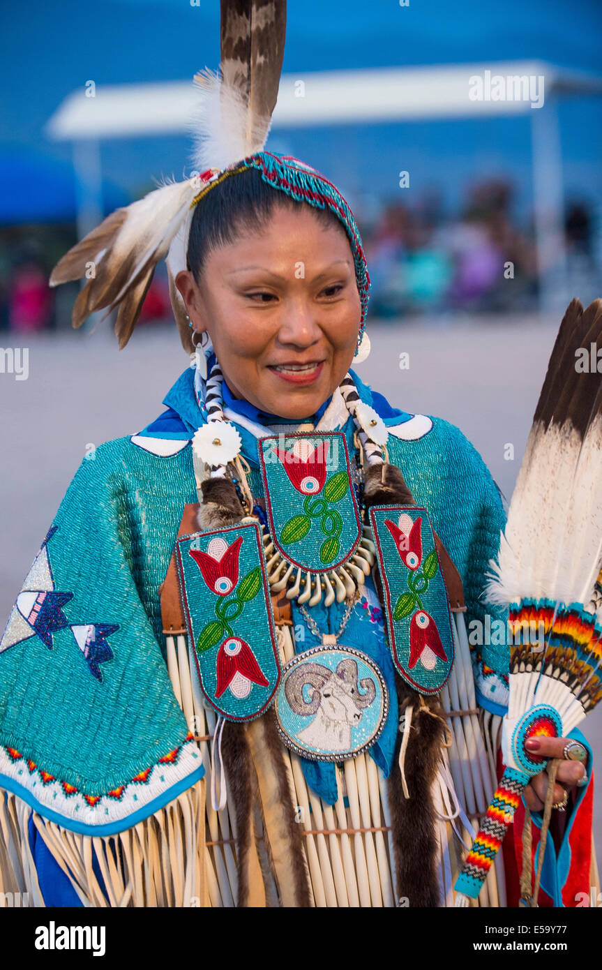 Native American woman takes part at the 25th Annual Paiute Tribe Pow Wow Stock Photo