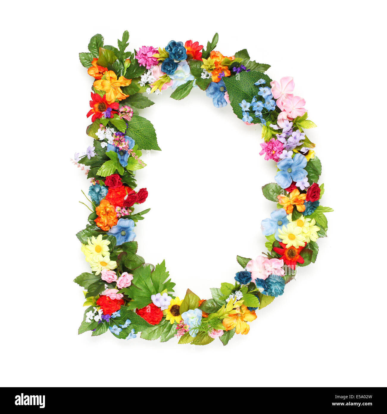 Letters made of leaves and flowers Stock Photo