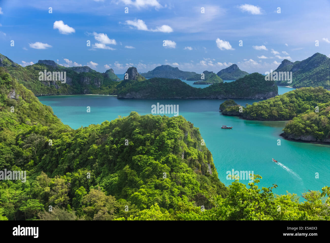 Sea beach island sky with bird eye view panorama at Mu Ko Ang Thong which is national park in the Gulf of Thailand Stock Photo