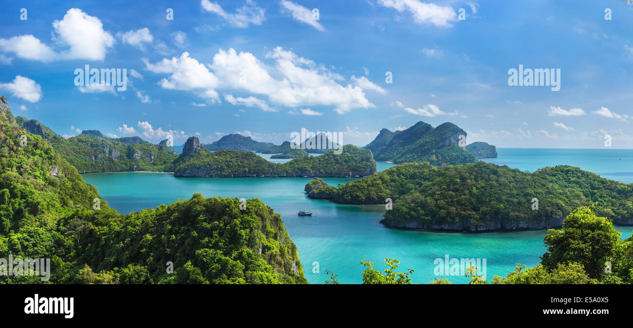 Sea beach island sky with bird eye view panorama at Mu Ko Ang Thong which is national park in the Gulf of Thailand Stock Photo