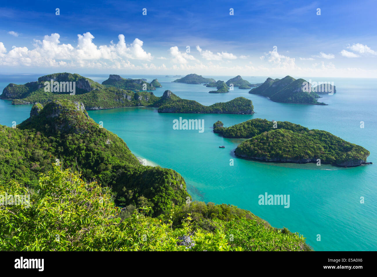 Sea beach island sky with bird eye view panorama at Mu Ko Ang Thong which is national park in the Gulf of Thailand Stock Photo