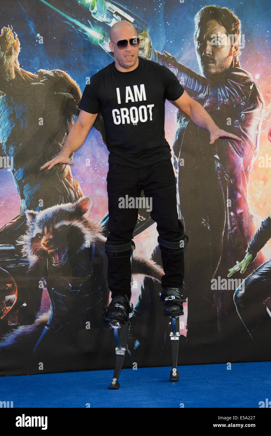 Vin Diesel arrives for the European Premiere of Guardians Of The Galaxy. Stock Photo